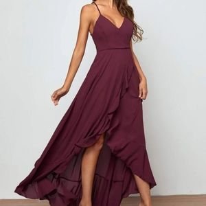 Burgundy lace up back maxi dress